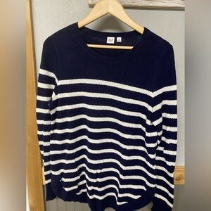 GAP Navy and White Striped Crewneck Sweater